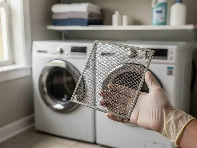 Gahanna Dryer Vent Cleaning specialist performing detailed lint trap cleaning service in Gahanna