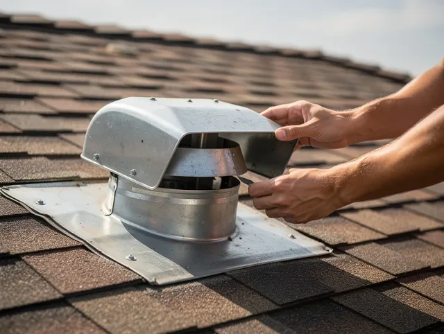 Gahanna Dryer Vent Cleaning certified technician safely cleaning a roof-mounted dryer vent in Gahanna