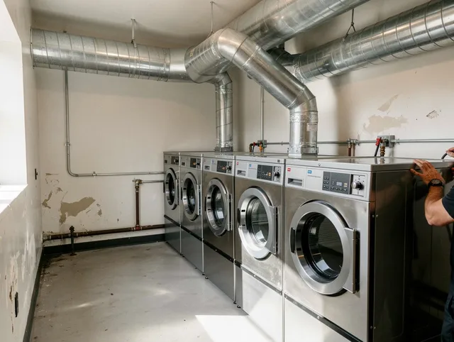 Gahanna Dryer Vent Cleaning team performing large-scale commercial dryer vent cleaning in Gahanna