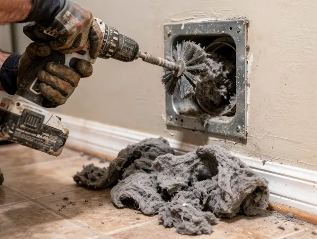 Certified Gahanna Dryer Vent Cleaning technician performing dryer vent cleaning in Gahanna