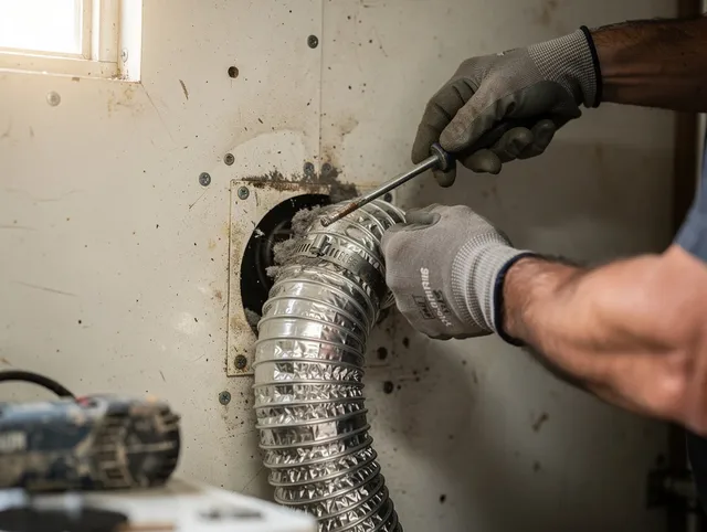 Gahanna Dryer Vent Cleaning technician performing precise dryer vent hose installation in Gahanna
